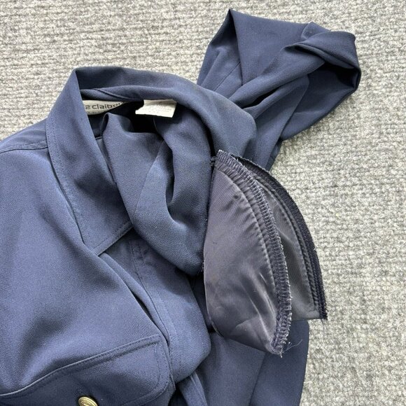 VTG 80s Liz Claiborne Blouse 6 Navy Gold Buttons Military Tailored Structured - Picture 8 of 15